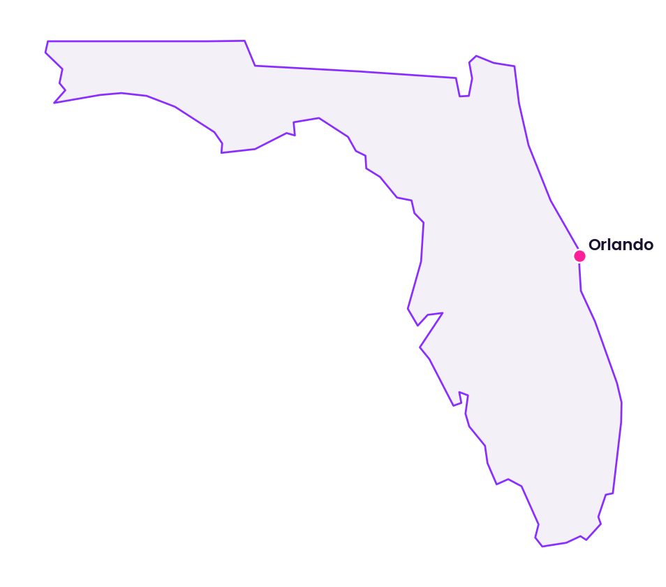 Map of Florida showing the location of Orlando