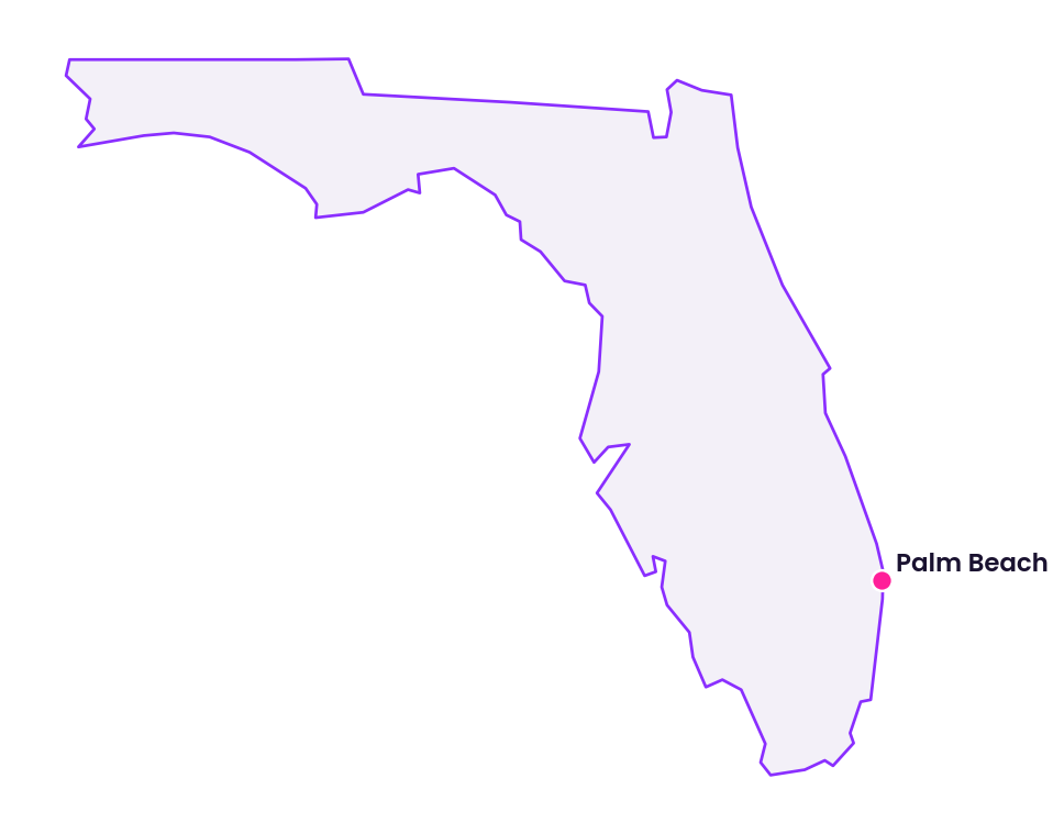 Map of Florida showing the location of Palm Beach