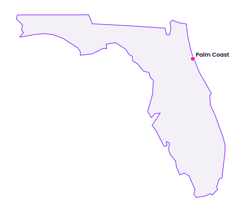 Map of Florida showing the location of Palm Coast