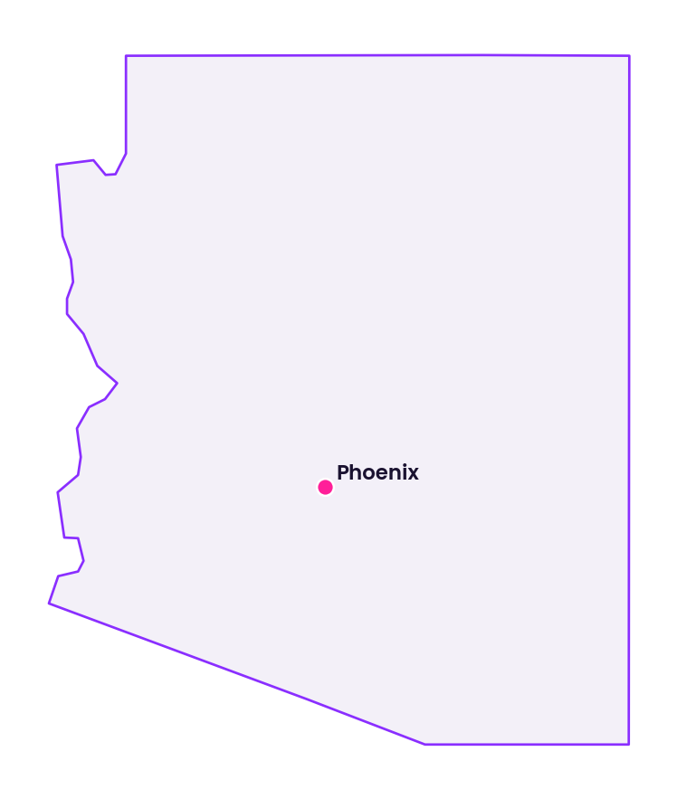 Map of Arizona showing the location of Phoenix