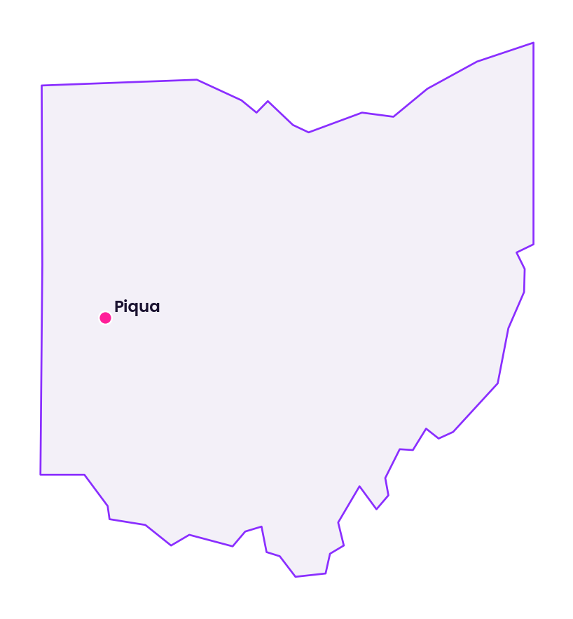 Map of Ohio showing the location of Piqua