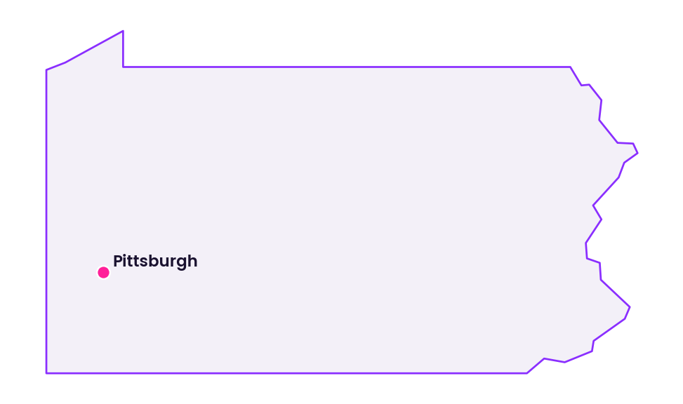Map of Pennsylvania showing the location of Pittsburgh