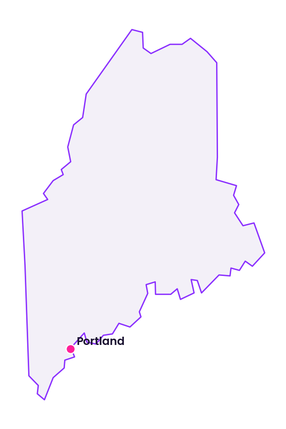 Map of Maine showing the location of Portland