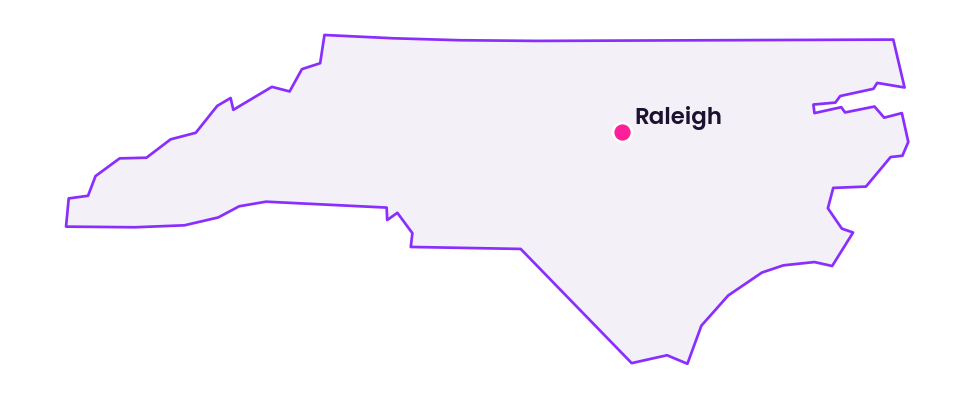 Map of North Carolina showing the location of Raleigh