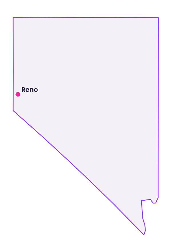 Map of Nevada showing the location of Reno