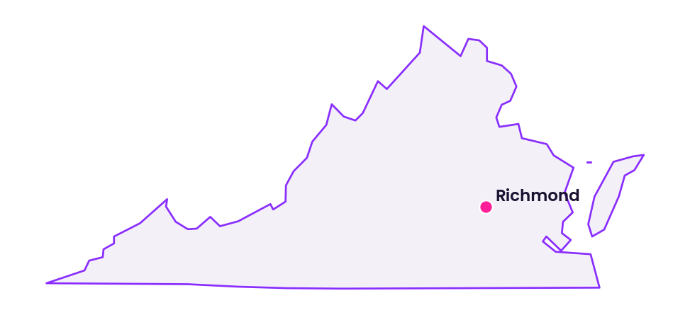 Map of Virginia showing the location of Richmond
