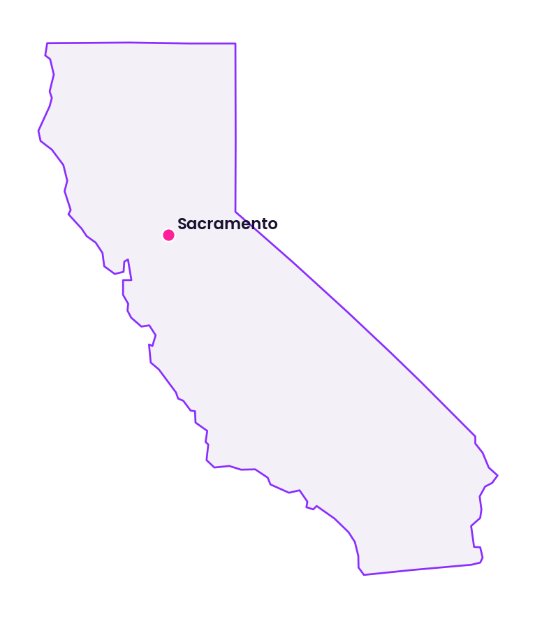 Map of California showing the location of Sacramento