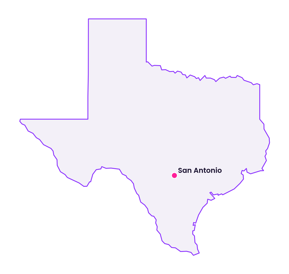 Map of Texas showing the location of San Antonio