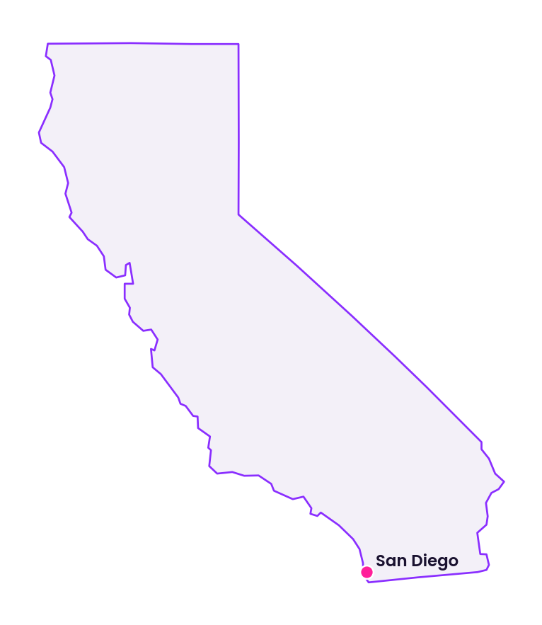Map of California showing the location of San Diego