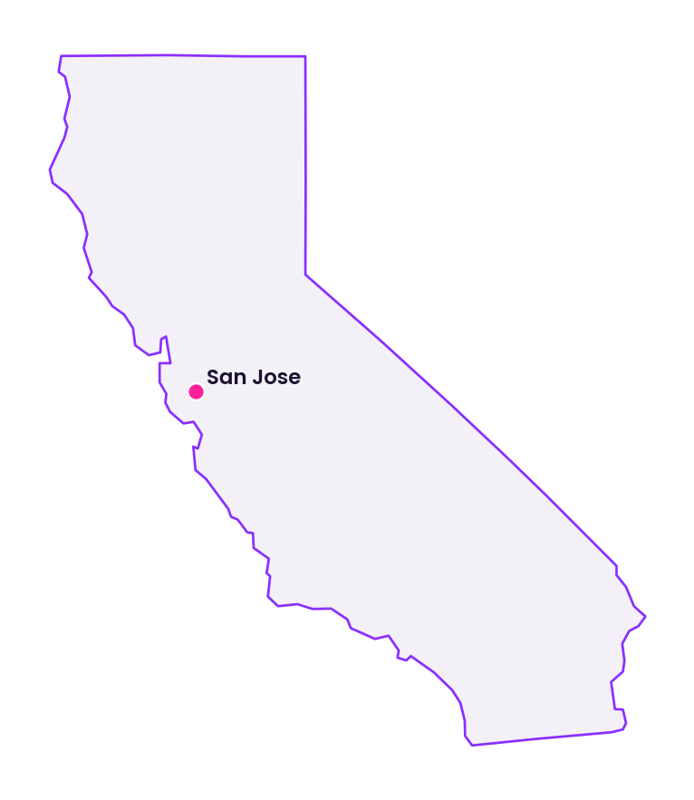 Map of California showing the location of San Jose