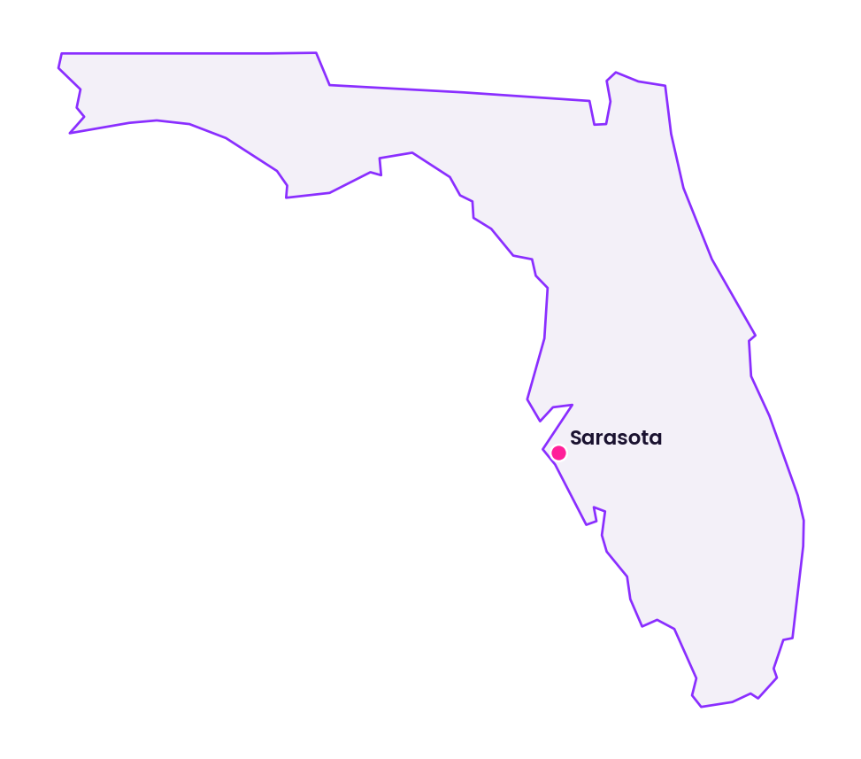Map of Florida showing the location of Sarasota