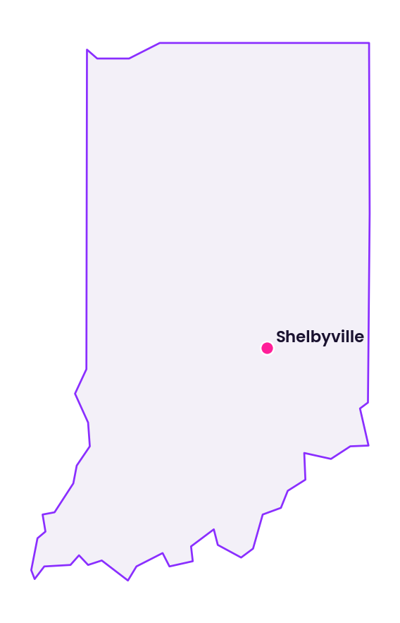 Map of Indiana showing the location of Shelbyville