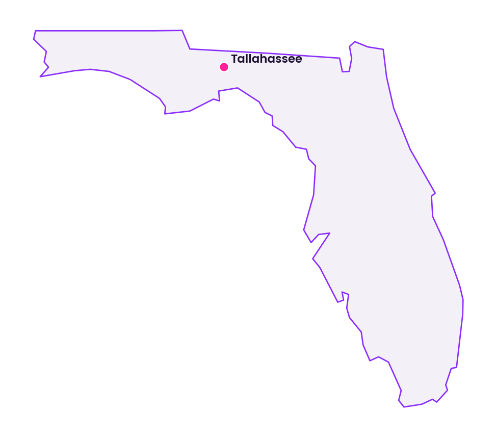 Map of Florida showing the location of Tallahassee