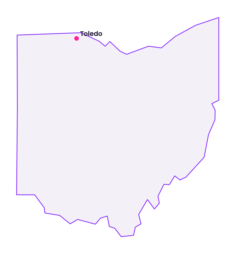 Map of Ohio showing the location of Toledo