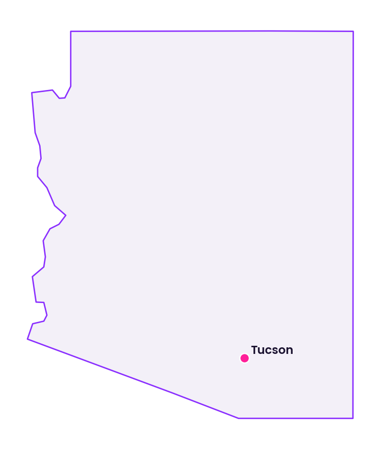 Map of Arizona showing the location of Tucson
