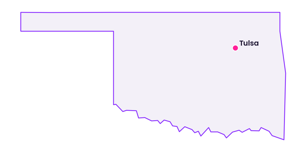 Map of Oklahoma showing the location of Tulsa