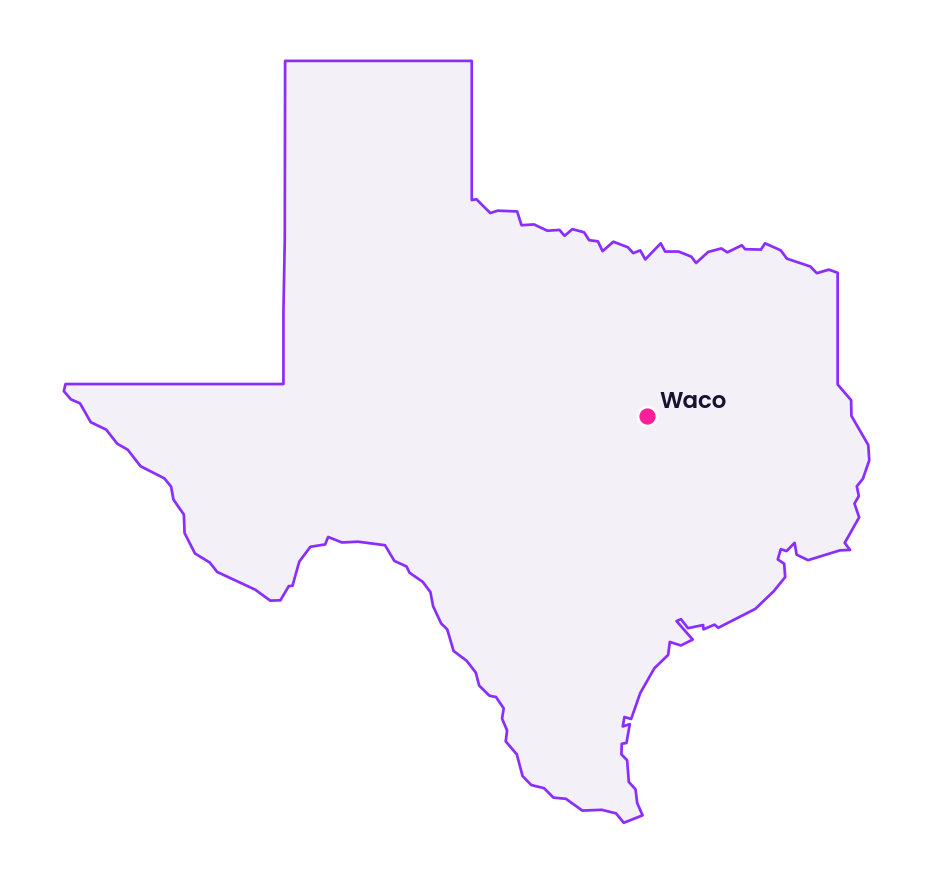 Map of Texas showing the location of Waco
