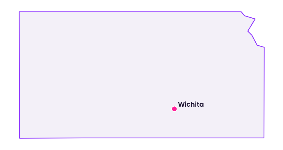 Map of Kansas showing the location of Wichita