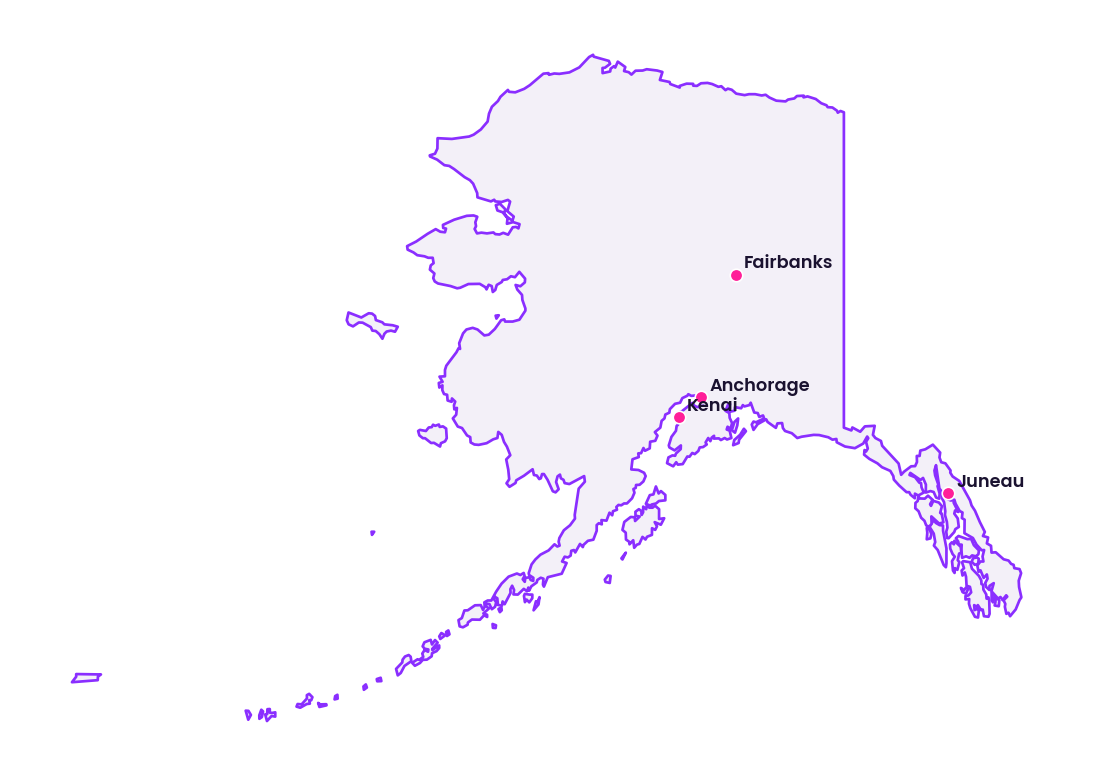 Map of Alaska showing the cities discussed in this review