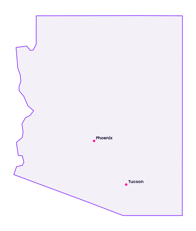 Map of Arizona showing the cities discussed in this review