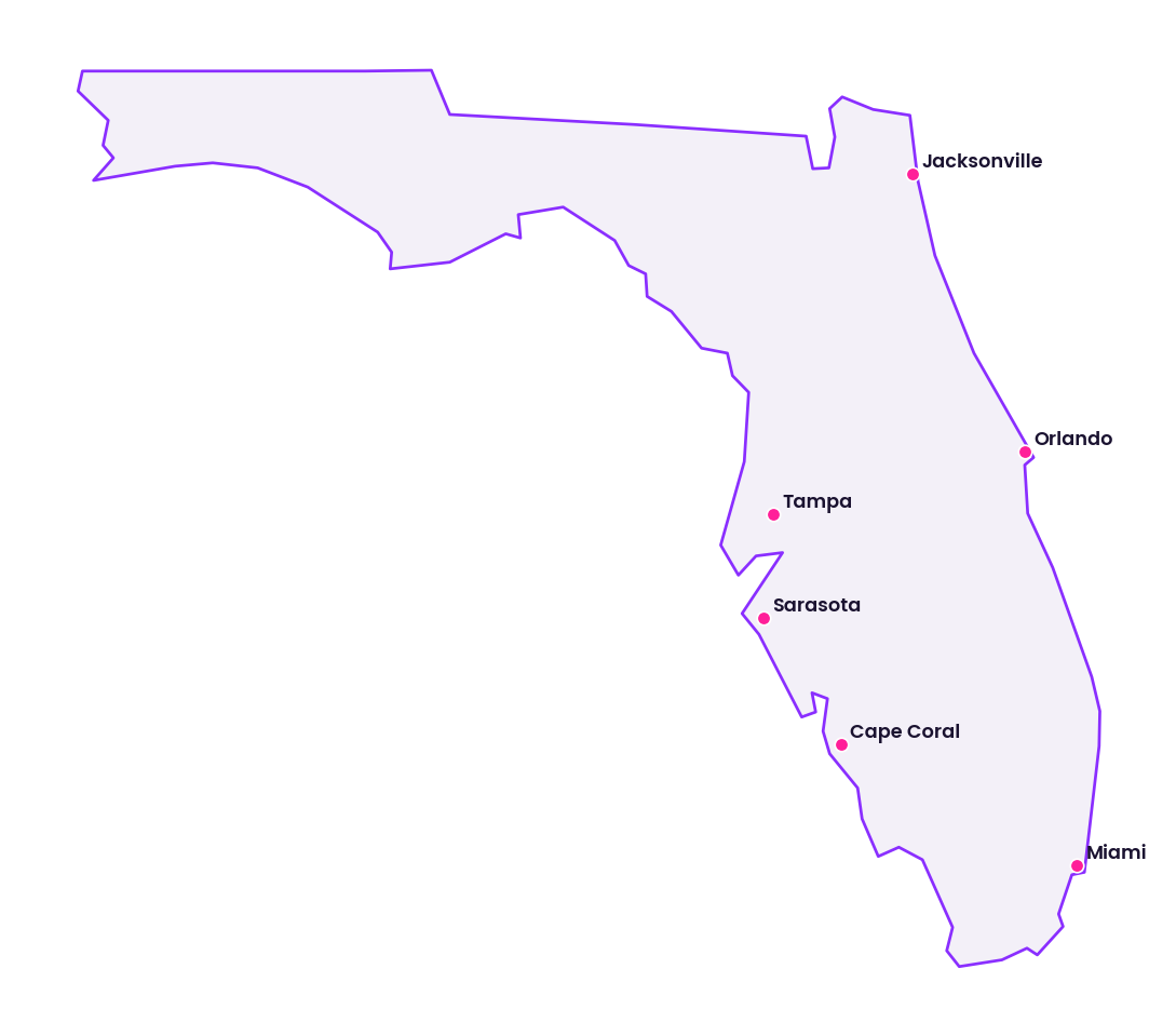Map of Florida showing the cities discussed in this review