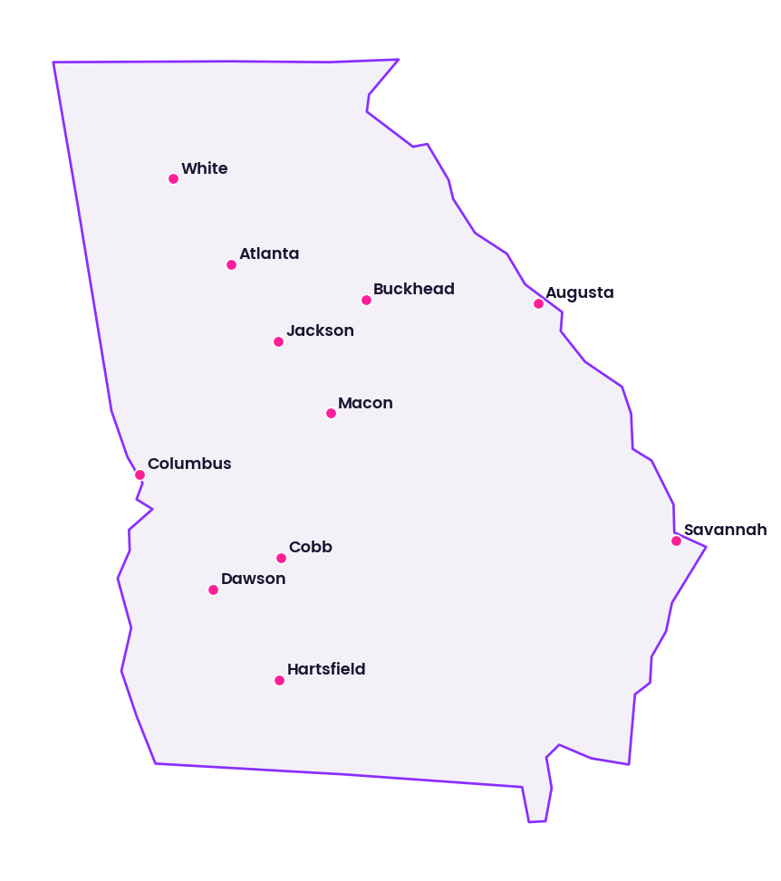 Map of Georgia showing the cities discussed in this review