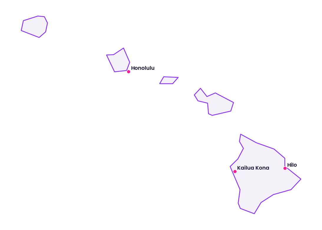 Map of Hawaii showing the cities discussed in this review