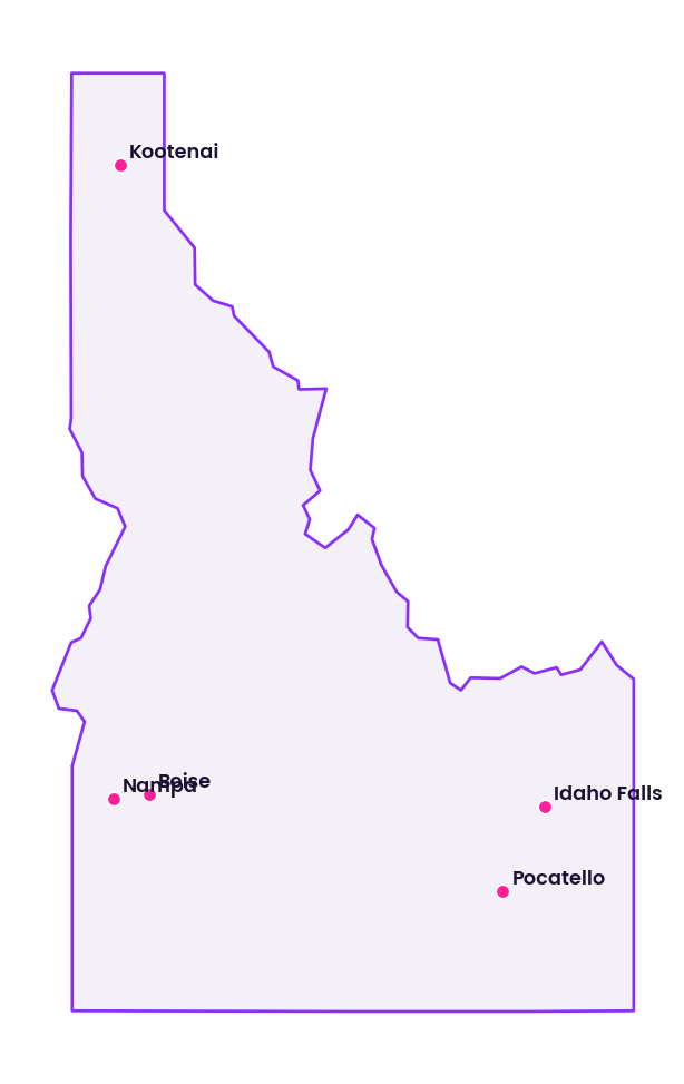Map of Idaho showing the cities discussed in this review