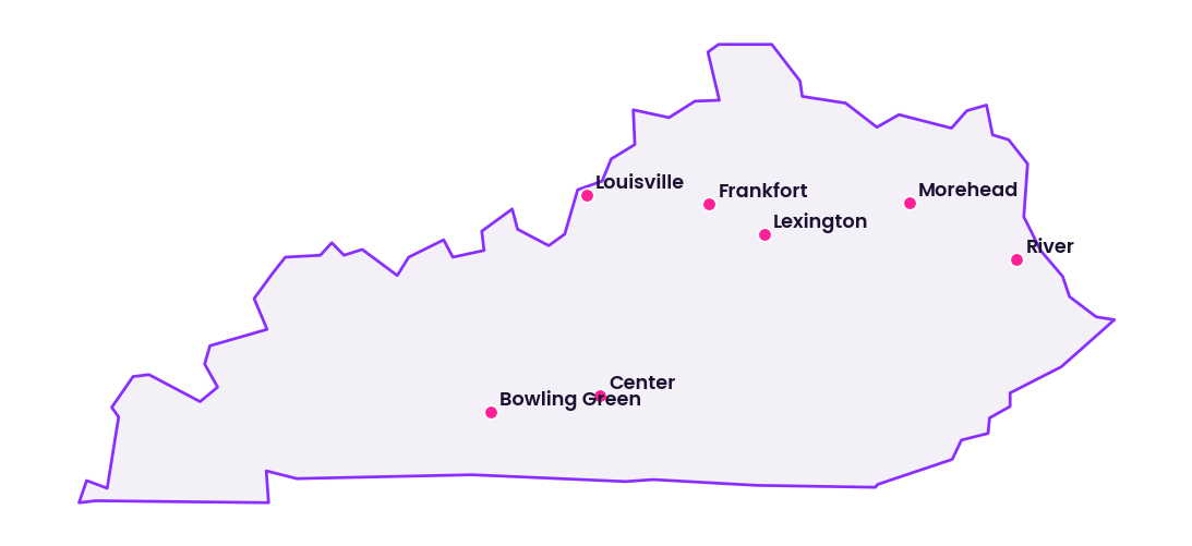Map of Kentucky showing the cities discussed in this review