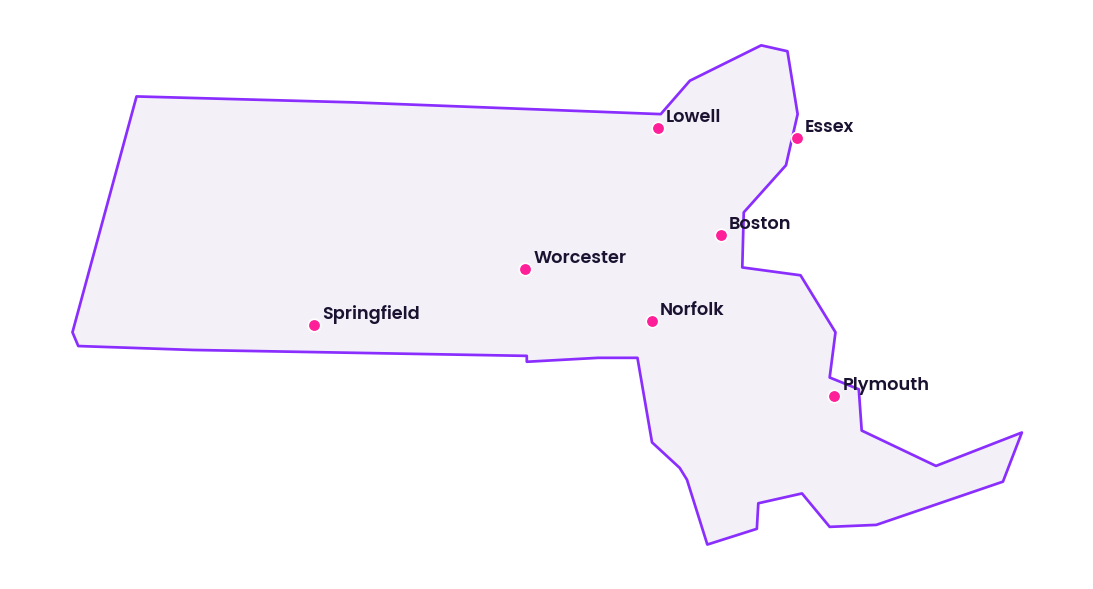 Map of Massachusetts showing the cities discussed in this review