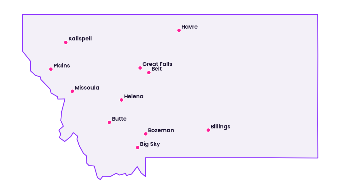 Map of Montana showing the cities discussed in this review