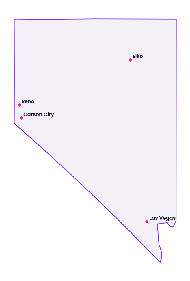 Map of Nevada showing the cities discussed in this review