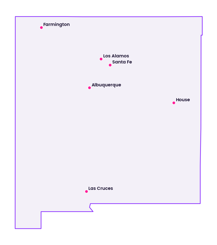 Map of New Mexico showing the cities discussed in this review
