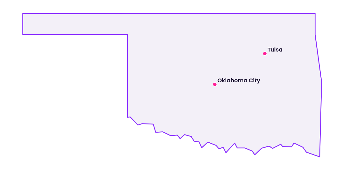 Map of Oklahoma showing the cities discussed in this review