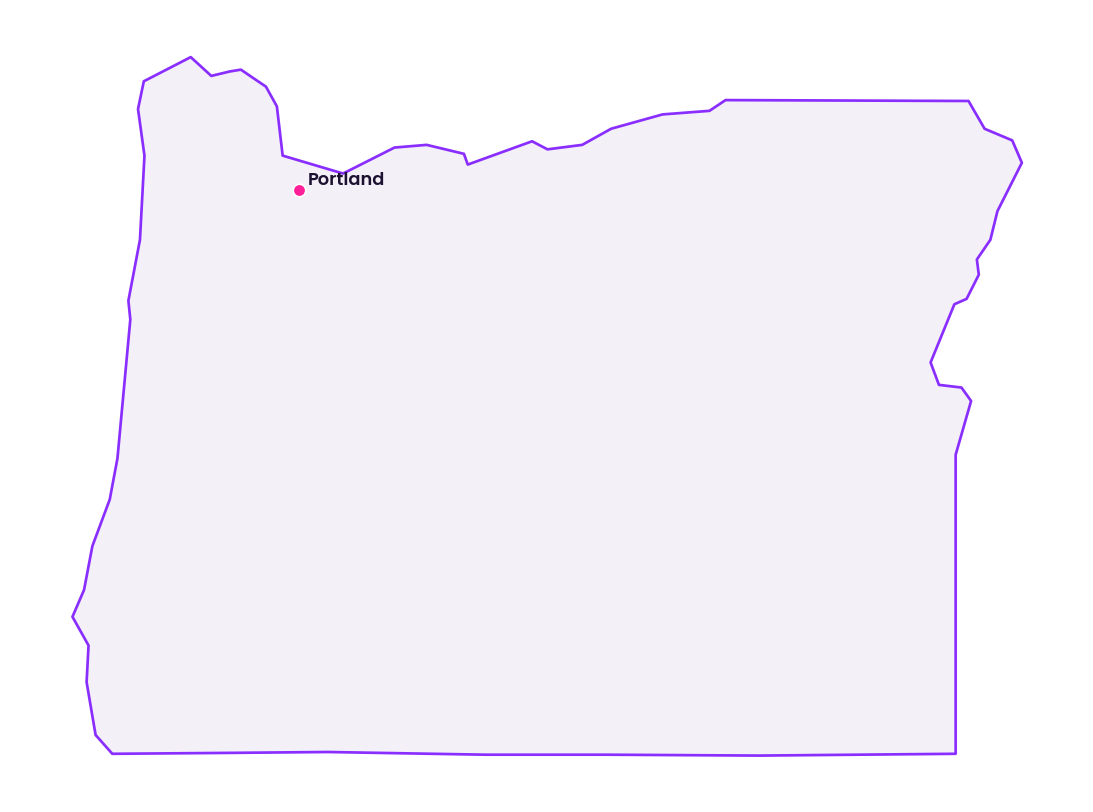 Map of Oregon showing the cities discussed in this review