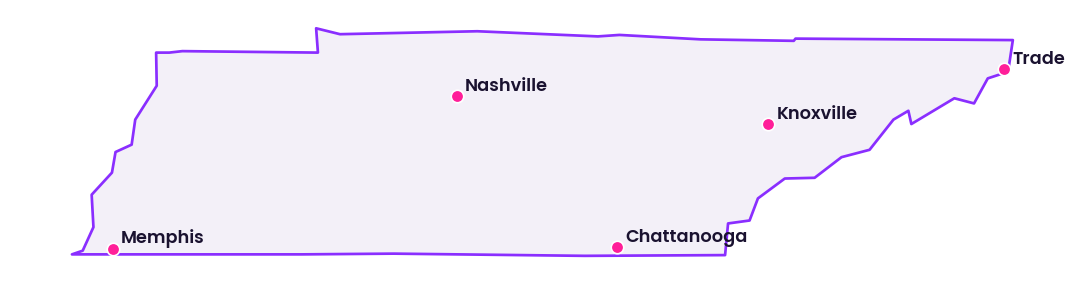 Map of Tennessee showing the cities discussed in this review
