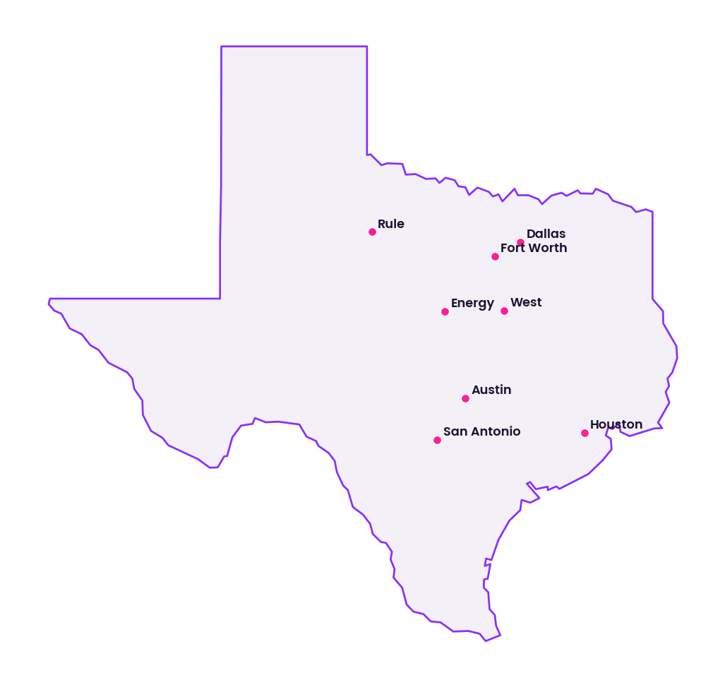 Map of Texas showing the cities discussed in this review