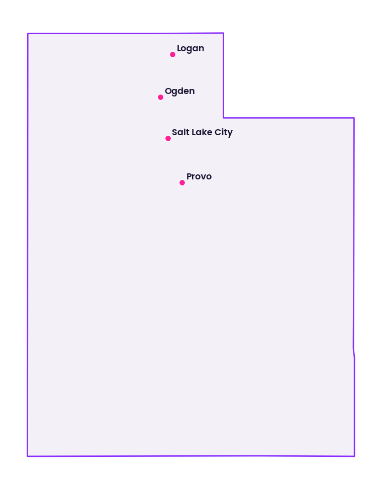 Map of Utah showing the cities discussed in this review