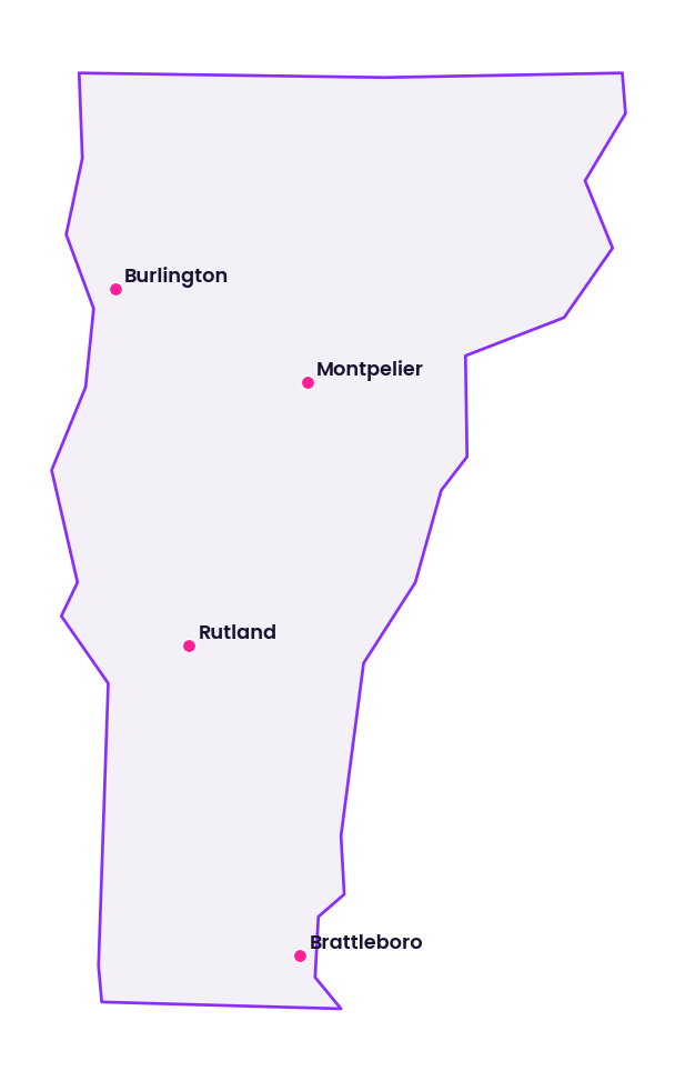 Map of Vermont showing the cities discussed in this review