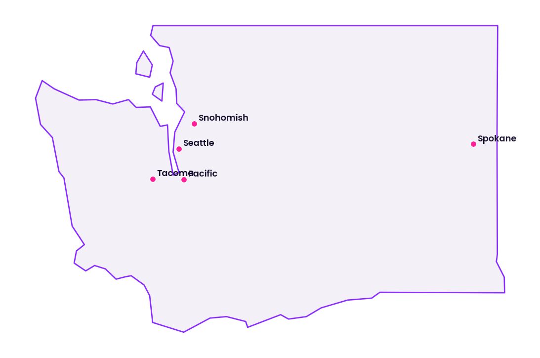 Map of Washington showing the cities discussed in this review
